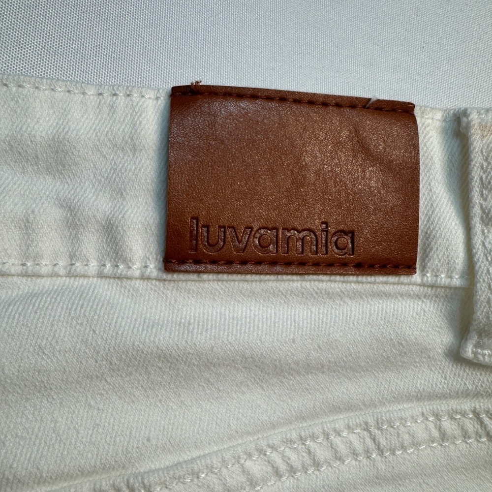 Luvamia Womens Ankle Pants Size Medium White Denim Crop Patch Pockets - Picture 6 of 9